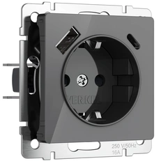 Изображение Розетка с быстрой зарядкой USB тип A+C (графит акрил) W1171744