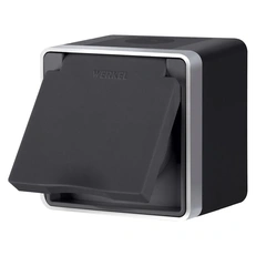 Изображение Розетка влагозащищенная с заземлением с защит. крышкой и шторками Gallant (черный/серебром) W5071234